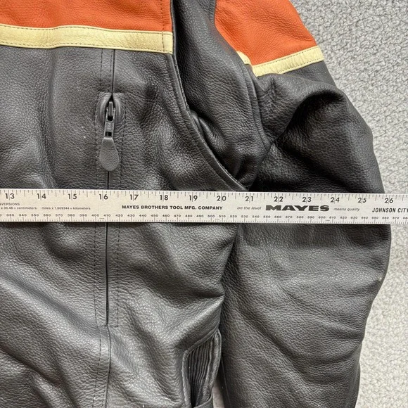 MOB Leather Jacket Mens Medium Black Orange Stripe Premium Cowhide Distressed